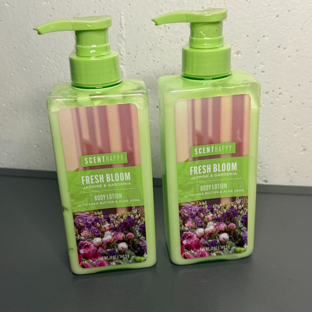 Scent Happy Body Lotion FRESH BLOOM Jasmine & Gardenia 13 oz LOT of 2 Aloe Vera